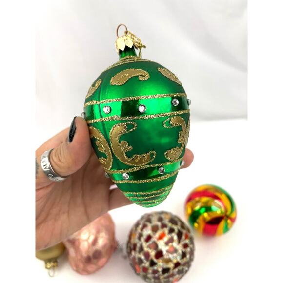 VTG Glitter Glass Ornaments Lot of 8 Round Sphere Hand Painted Czech Bulb - Picture 14 of 16